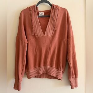 Offline by Aerie Terracotta Orange V Neck Cropped Hoodie Loungewear Athleisure